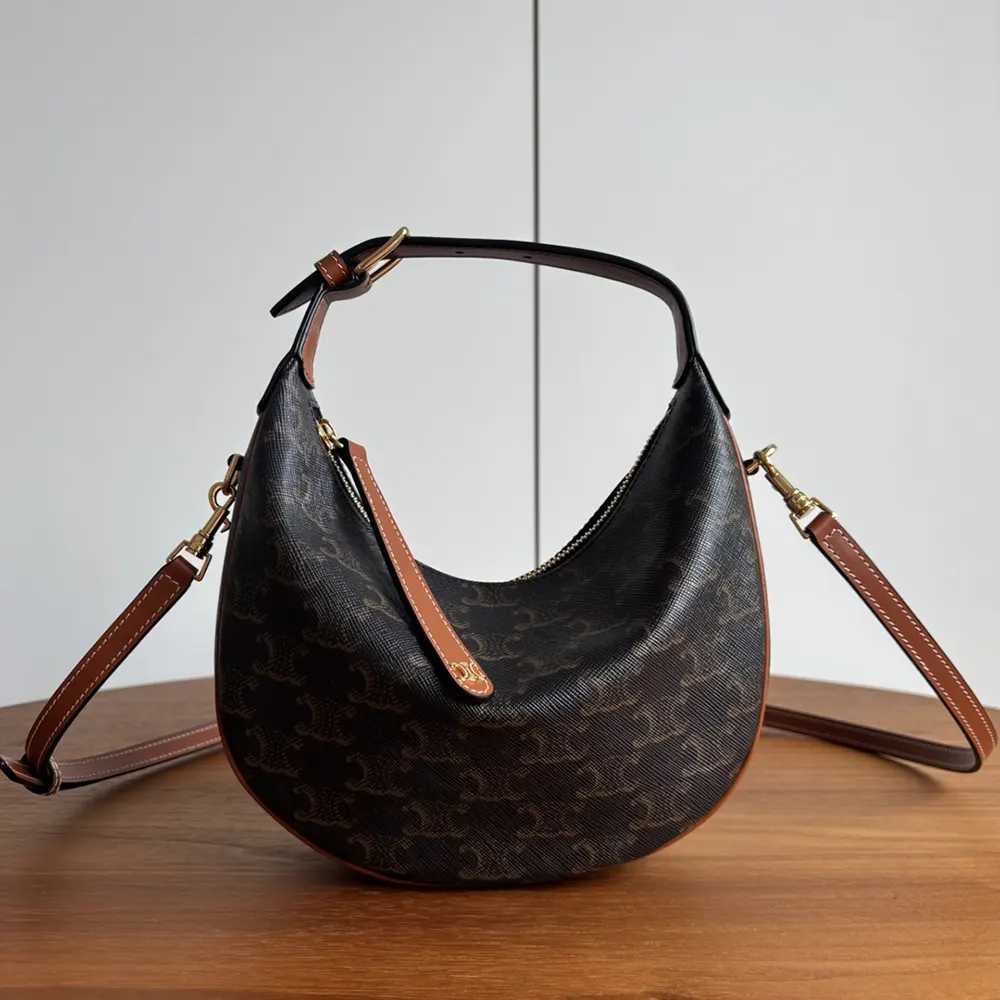 Close-up of gold Triomphe clasp on Celine Women Teen Celine Lulu bag