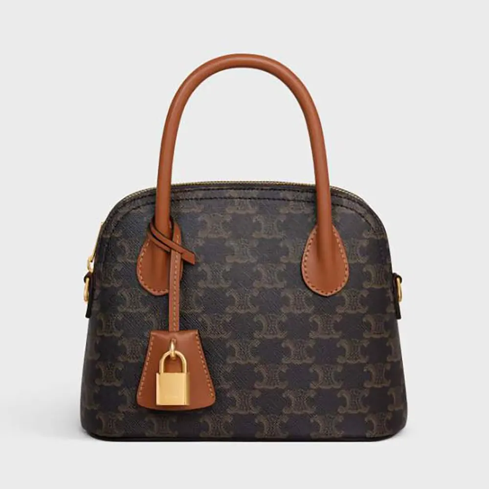 Front view of Celine Women Teen Honorine Bag in brown canvas and calfskin
