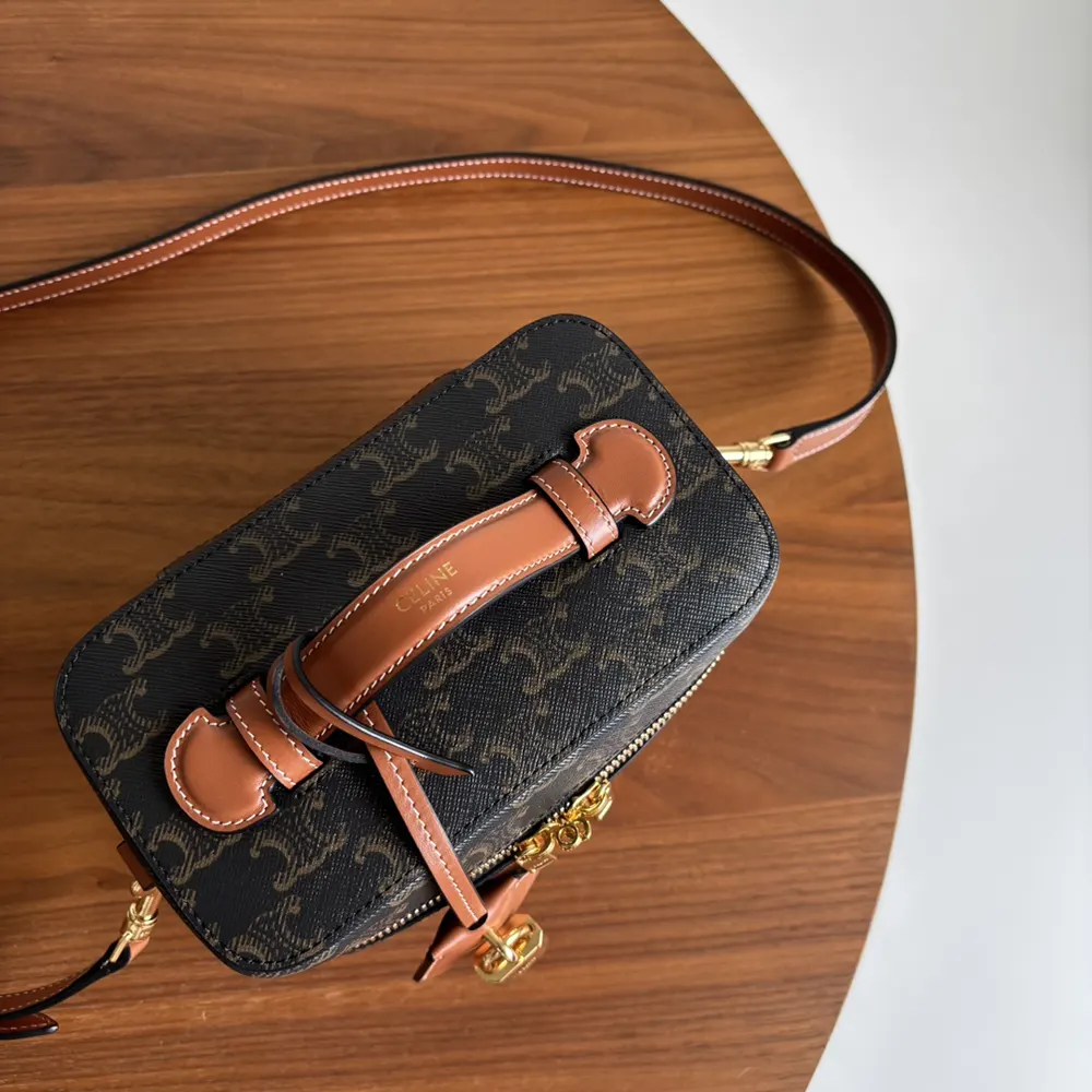 Side profile showing structured silhouette of Celine Women Vanity bag