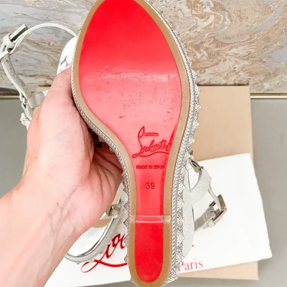 Christian Louboutin Women Silver Leather Calf Leather/Studded Cataclou 140 Platform Espadrille - image 9