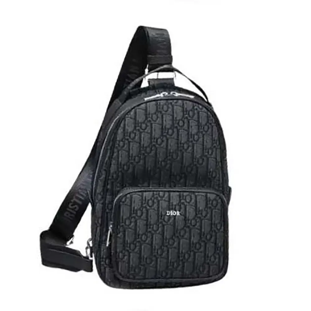 Front view of Dior Men Mini Rider Backpack Black Dior Oblique Jacquard