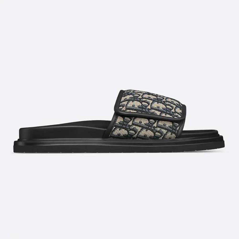Side profile of Dior Unisex Aqua Sandal Beige and Black Dior Oblique Jacquard