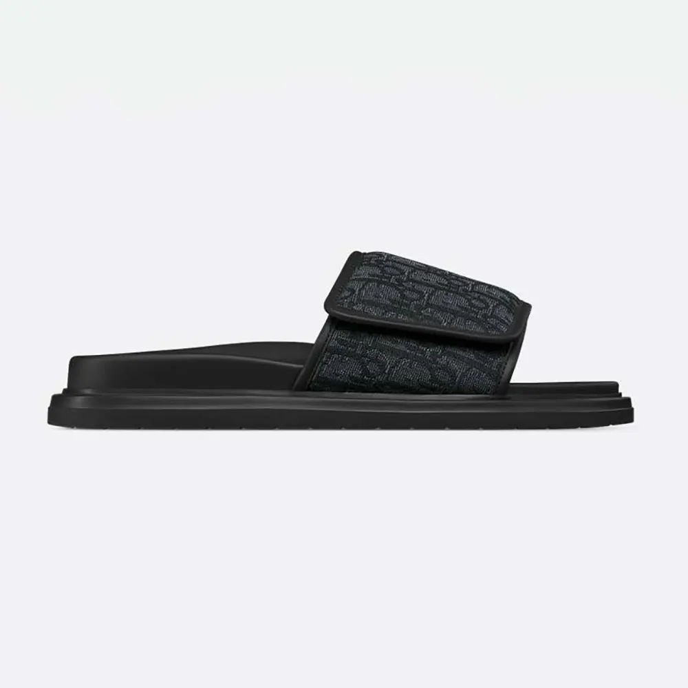Side angle of Dior Unisex Aqua Sandal Black Dior Oblique Jacquard