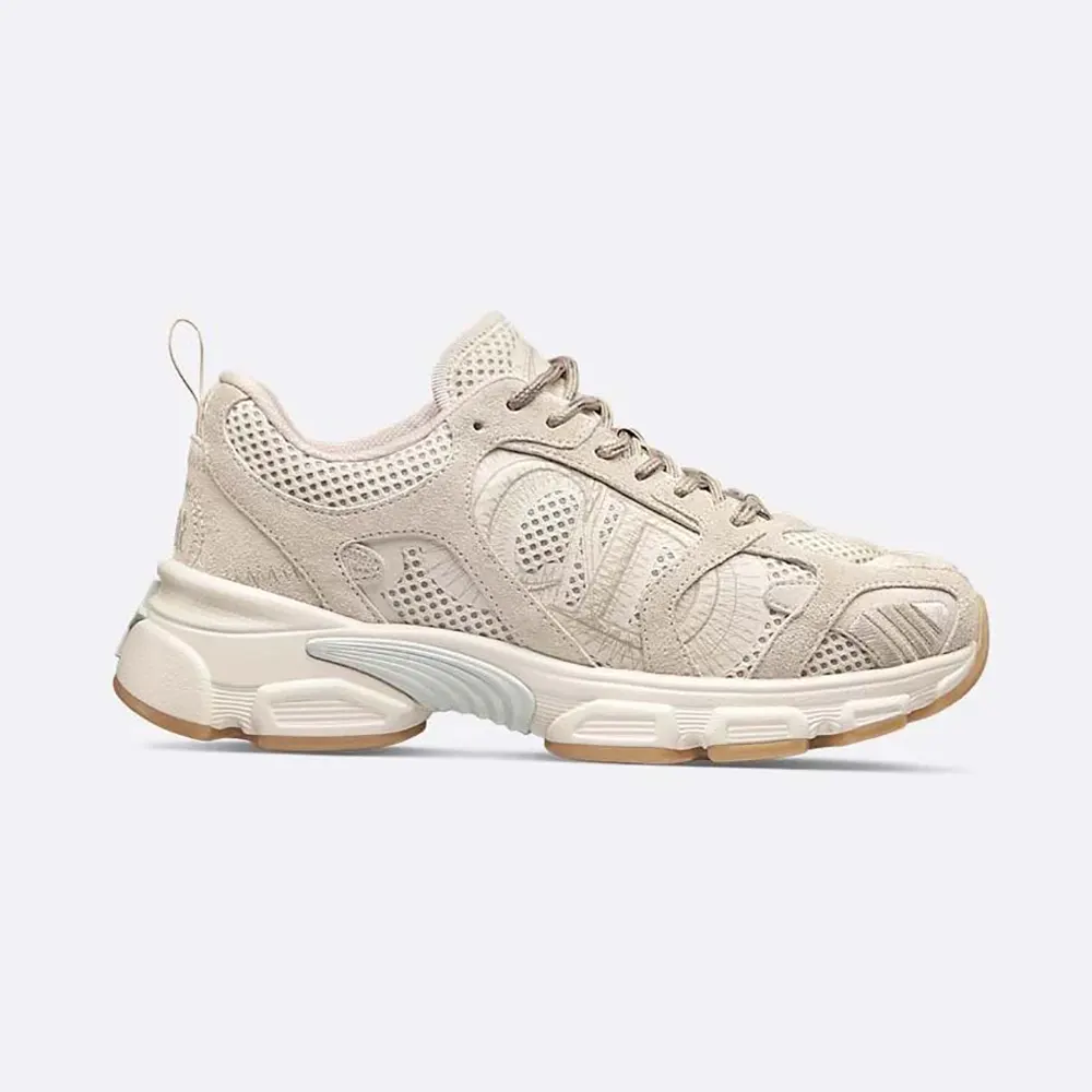 Side view of Dior Unisex Chrono Sneaker Beige Mesh and Suede Calfskin