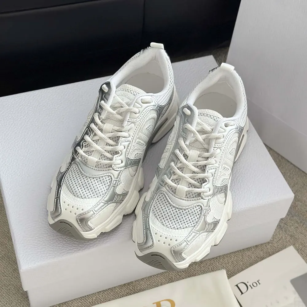 Dior Unisex Chrono Sneaker White Mesh with Silver-Tone and White Laminated Leather-Effect Inserts - image 8