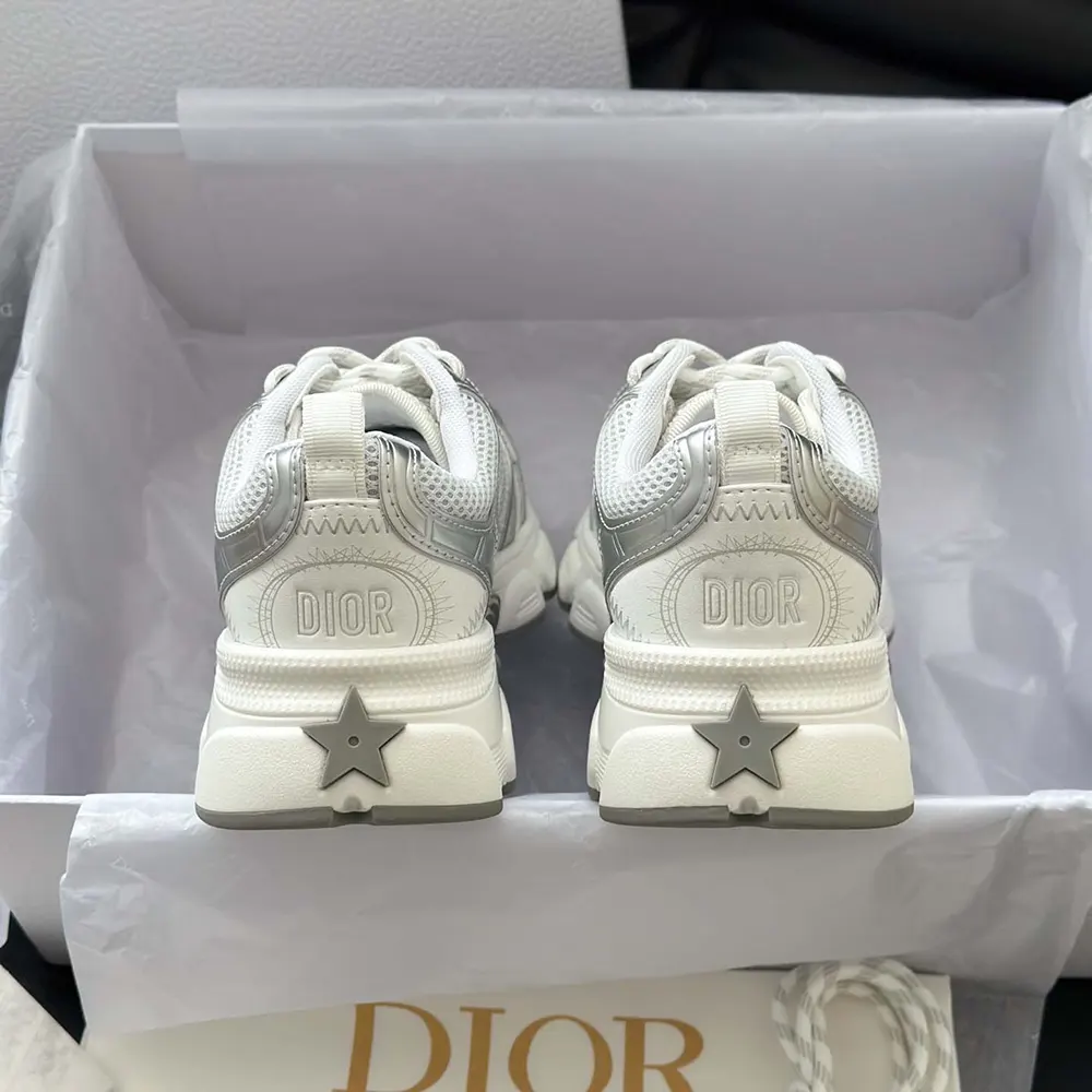 Dior Unisex Chrono Sneaker White Mesh with Silver-Tone and White Laminated Leather-Effect Inserts - image 13