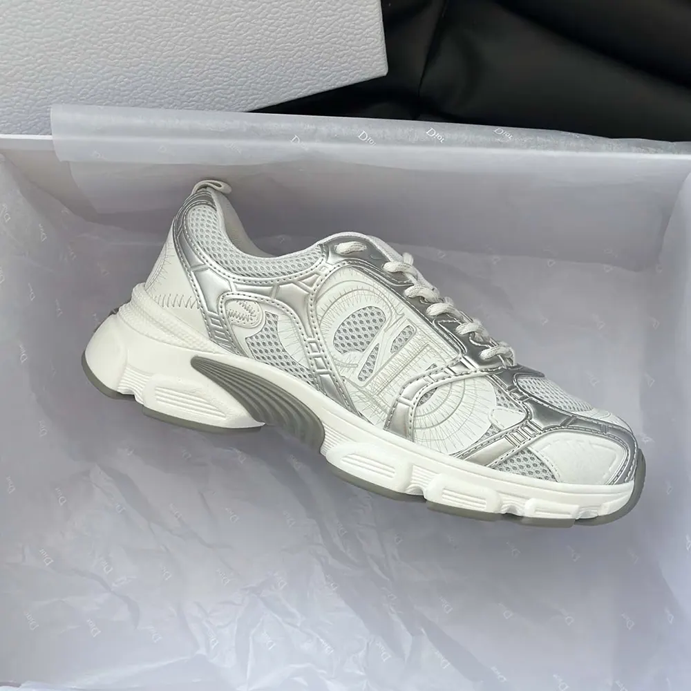 Dior Unisex Chrono Sneaker White Mesh with Silver-Tone and White Laminated Leather-Effect Inserts - image 12