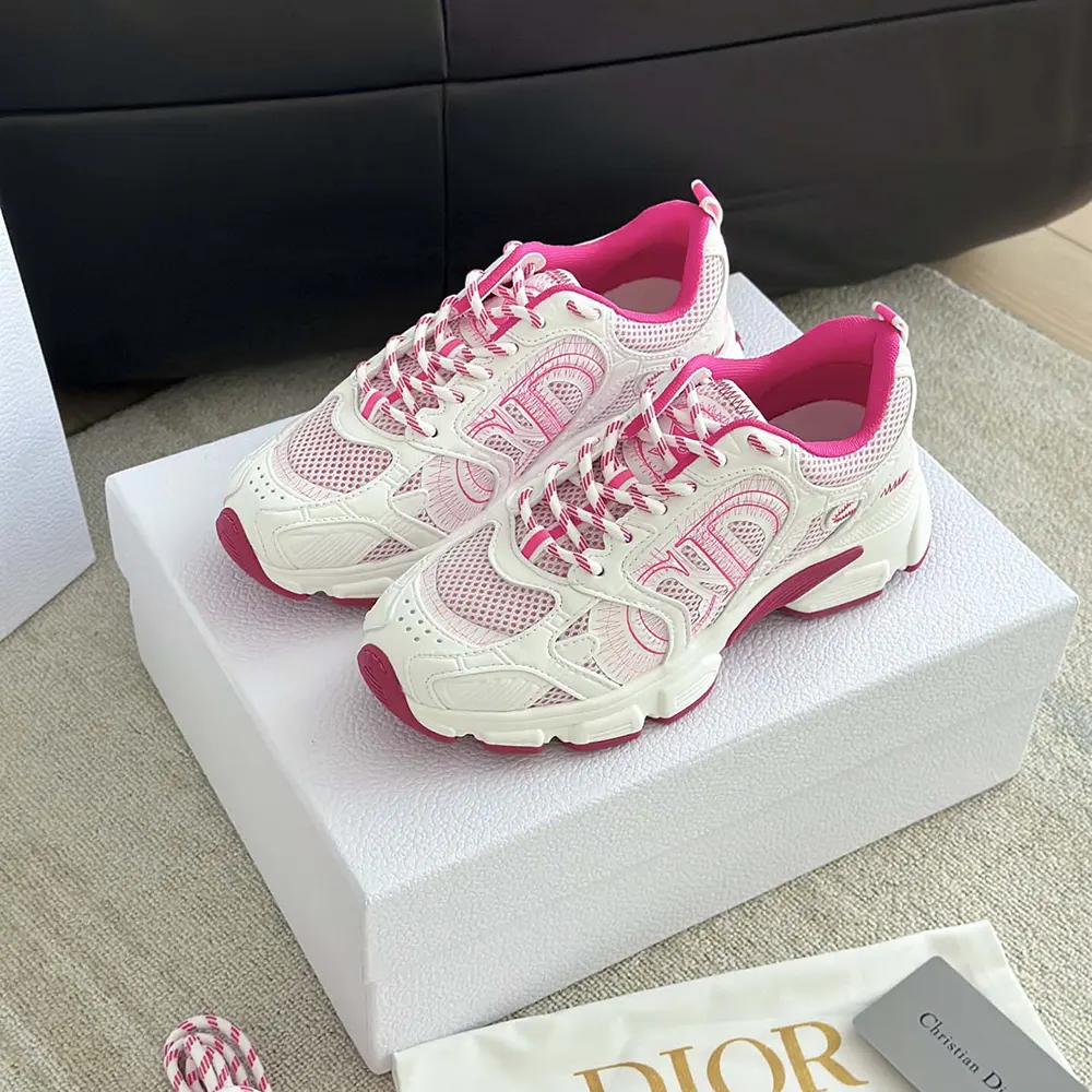Dior Unisex Chrono Sneaker White and Fuchsia Mesh with Leather-Effect Panels - image 5