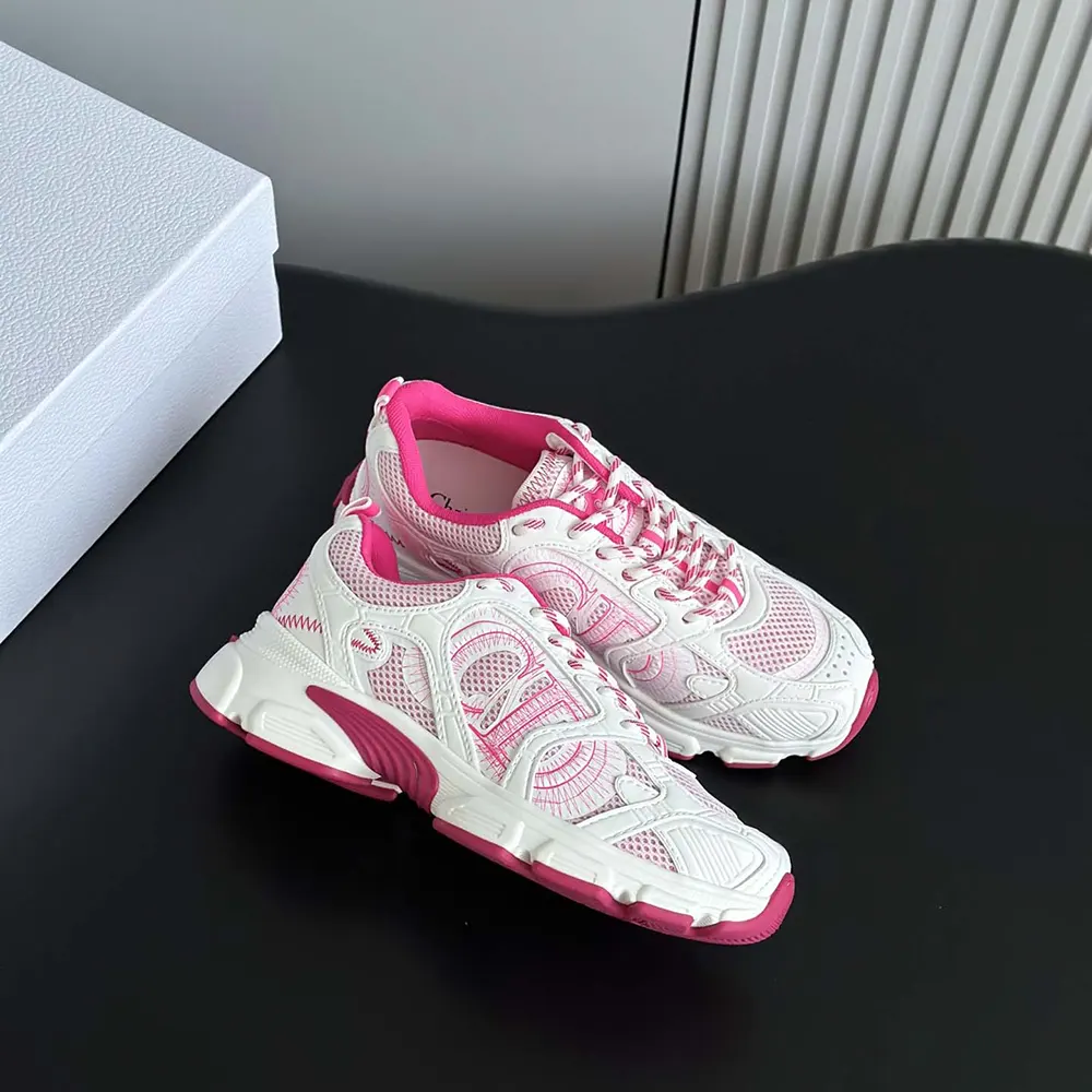 Dior Unisex Chrono Sneaker White and Fuchsia Mesh with Leather-Effect Panels - image 4