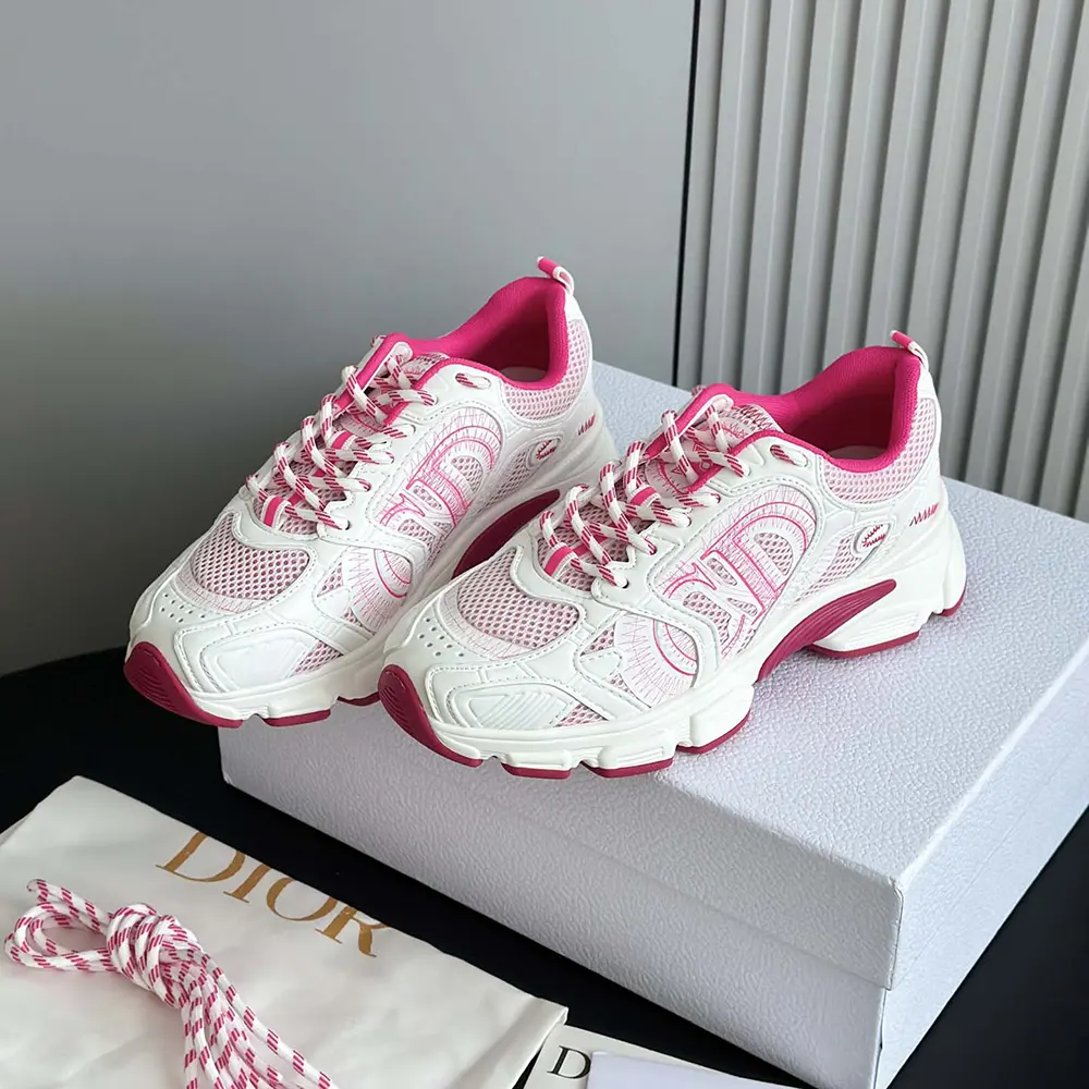 Dior Unisex Chrono Sneaker White and Fuchsia Mesh with Leather-Effect Panels - image 7
