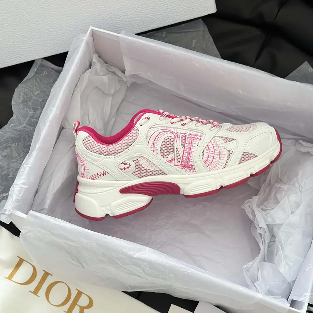 Dior Unisex Chrono Sneaker White and Fuchsia Mesh with Leather-Effect Panels - image 10
