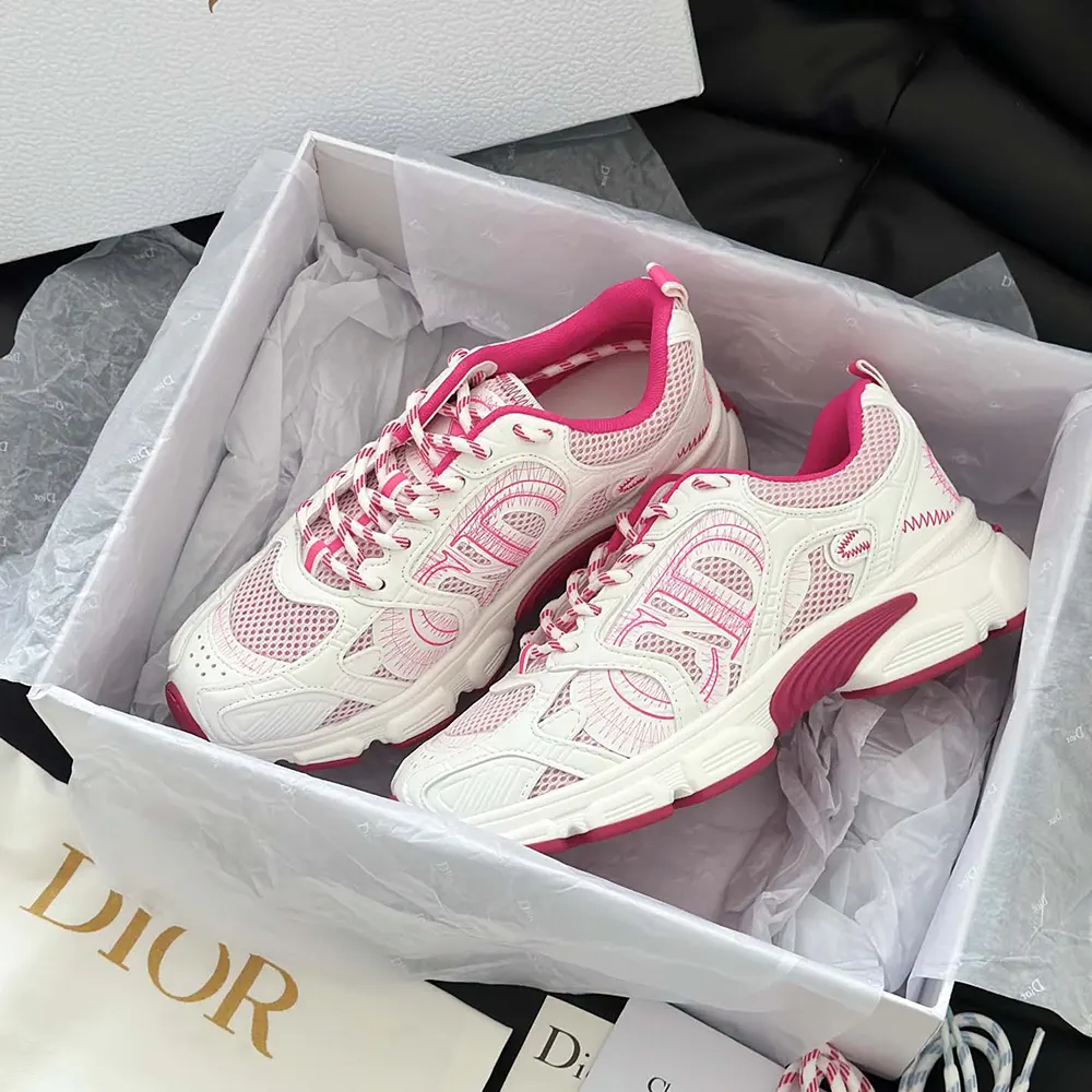 Dior Unisex Chrono Sneaker White and Fuchsia Mesh with Leather-Effect Panels - image 8