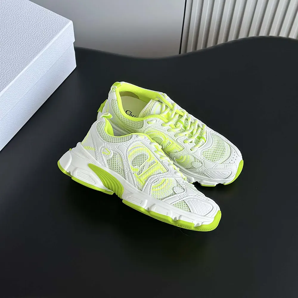 Dior Unisex Chrono Sneaker White and Lime Green Mesh with Leather-Effect Panels - image 4