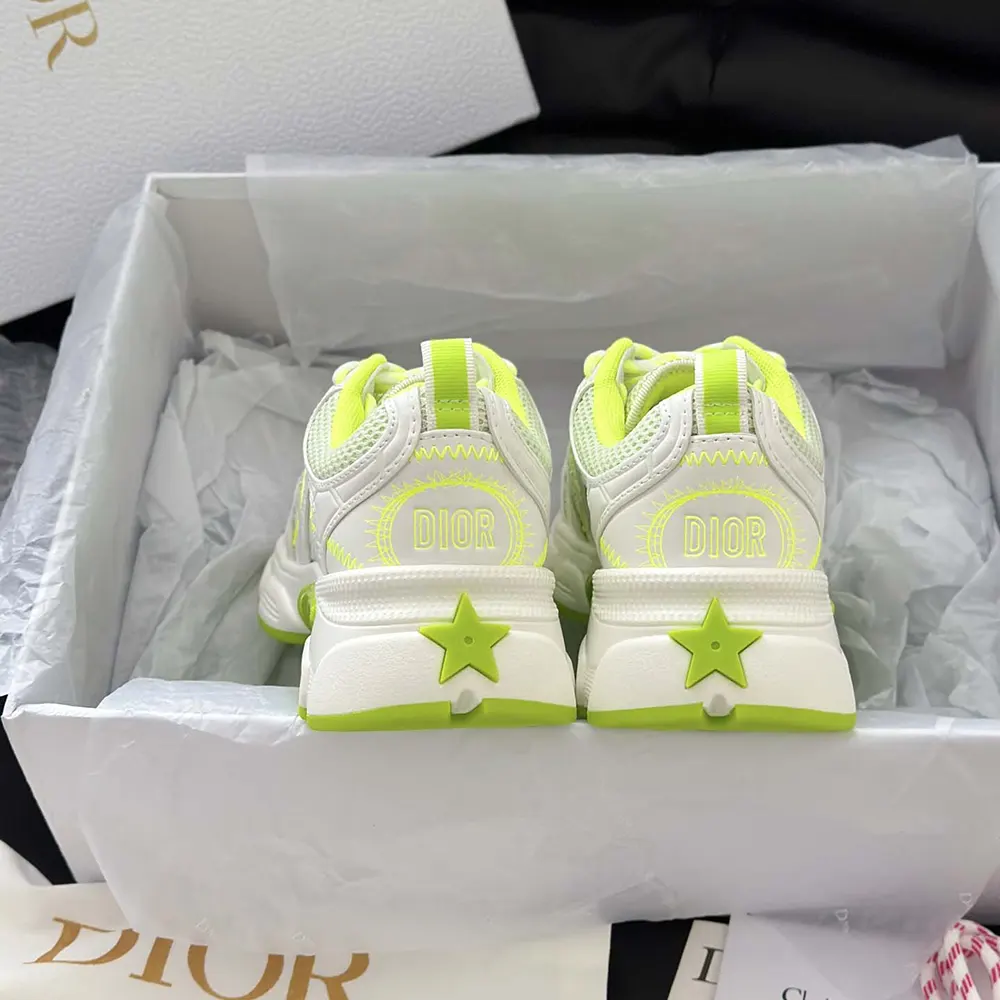 Dior Unisex Chrono Sneaker White and Lime Green Mesh with Leather-Effect Panels - image 9