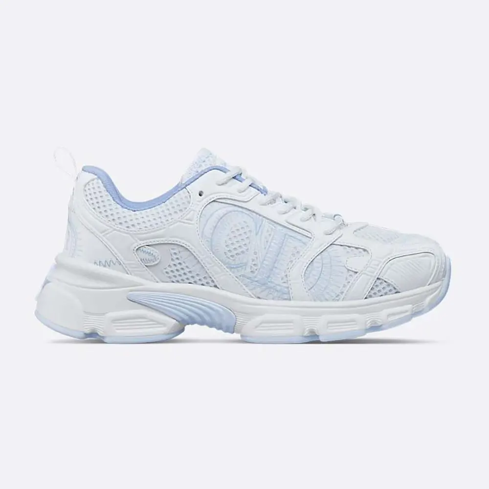 Side angle of Dior Unisex Chrono Sneaker showing mesh and leather-effect panels