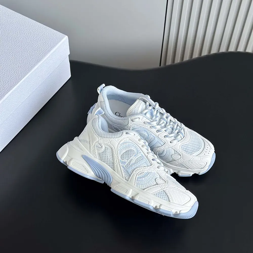 Dior Unisex Chrono Sneaker White and Sky Blue Mesh and Leather-Effect Panels - image 4