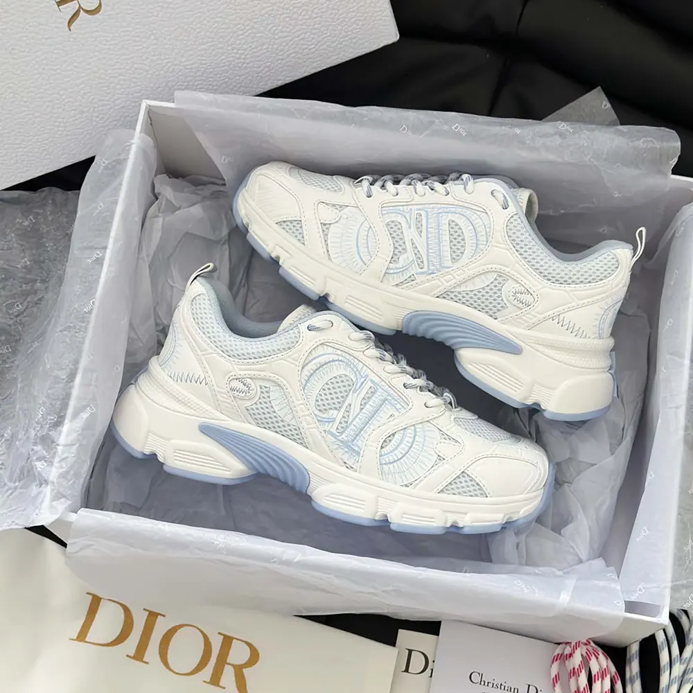 Dior Unisex Chrono Sneaker White and Sky Blue Mesh and Leather-Effect Panels - image 8