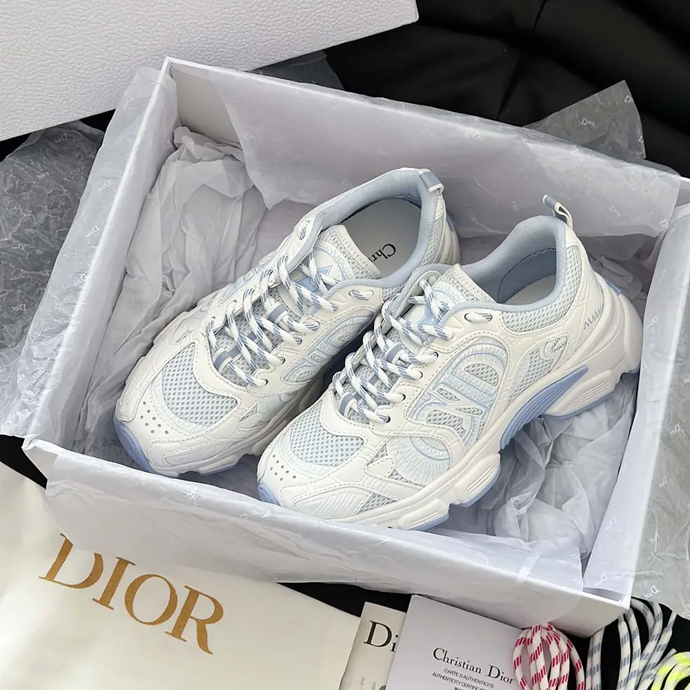 Dior Unisex Chrono Sneaker White and Sky Blue Mesh and Leather-Effect Panels - image 6