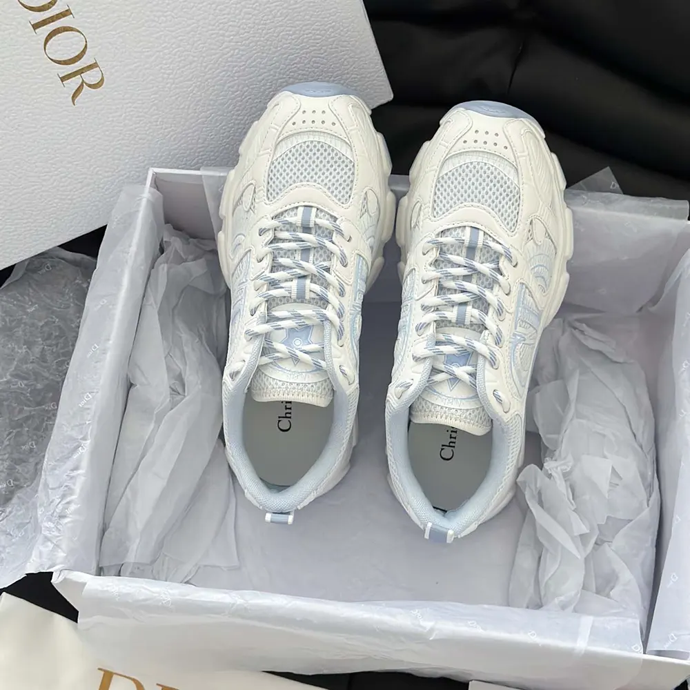 Dior Unisex Chrono Sneaker White and Sky Blue Mesh and Leather-Effect Panels - image 7