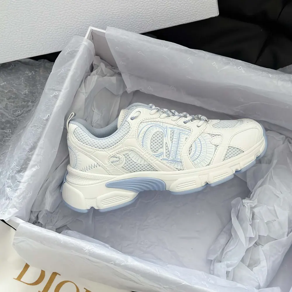 Dior Unisex Chrono Sneaker White and Sky Blue Mesh and Leather-Effect Panels - image 9