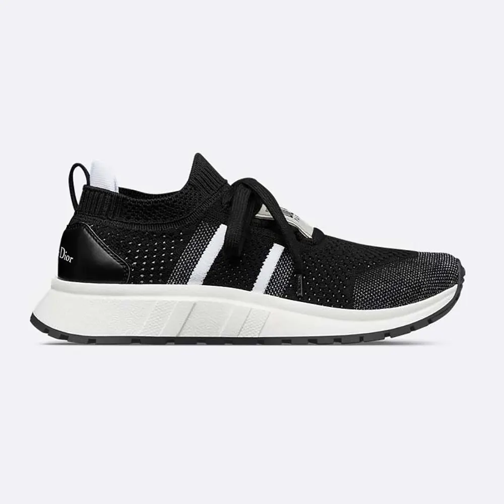 Side profile of Dior Unisex Run’n’Dior Sneaker Black and White Technical Mesh