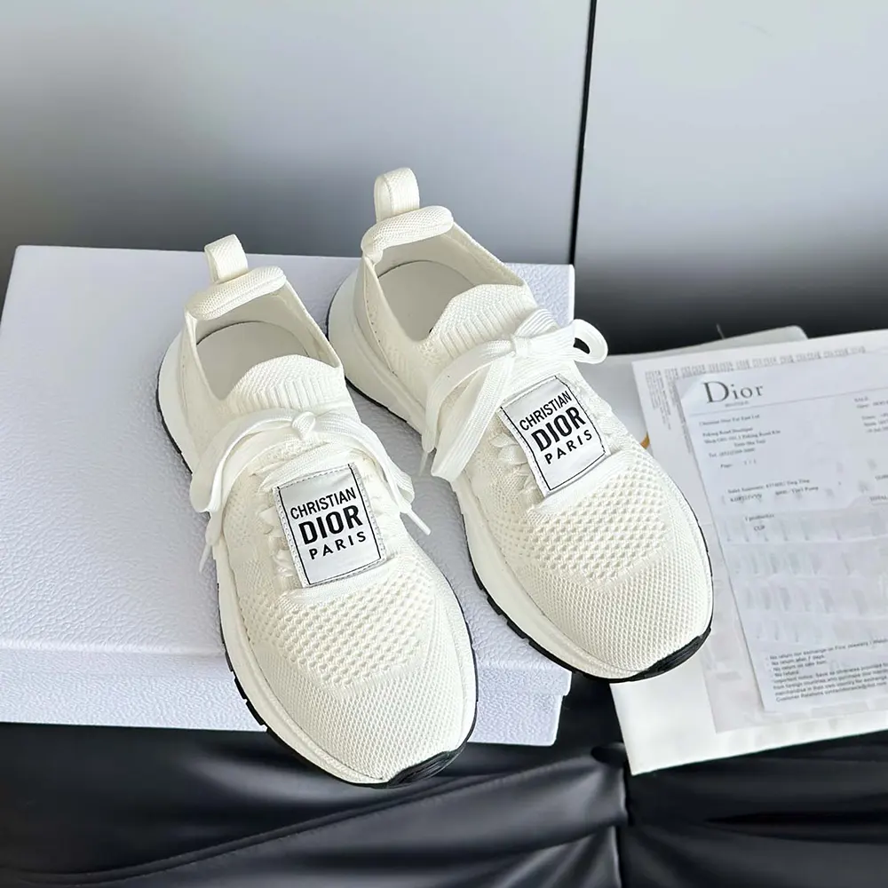 Top-down view of white technical mesh Dior Unisex Run’n’Dior Sneaker