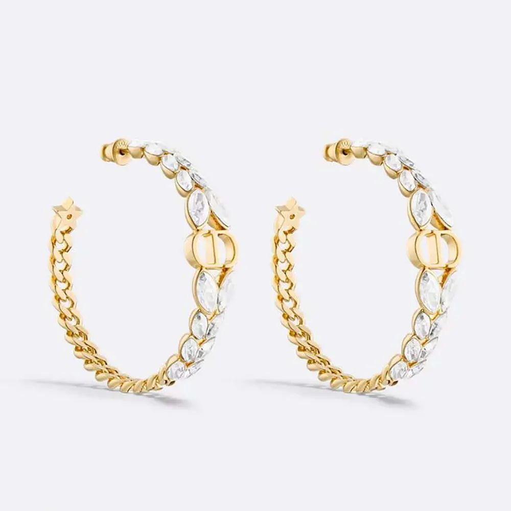 Front view of Dior Women 30 Montaigne Prestige Hoop Earrings gold finish