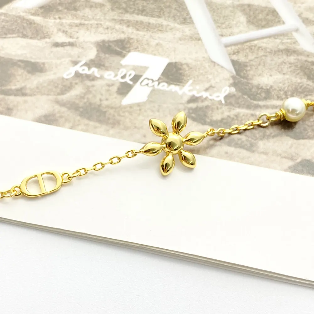 Dior Women Bloom in Dior Bracelet Gold-Finish Metal with White Resin Pearls and Silver-Tone Crystals - image 7