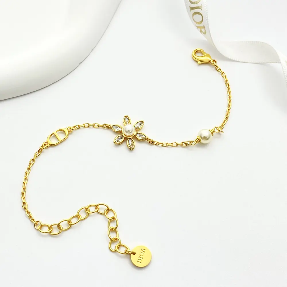 Dior Women Bloom in Dior Bracelet Gold-Finish Metal with White Resin Pearls and Silver-Tone Crystals - image 4