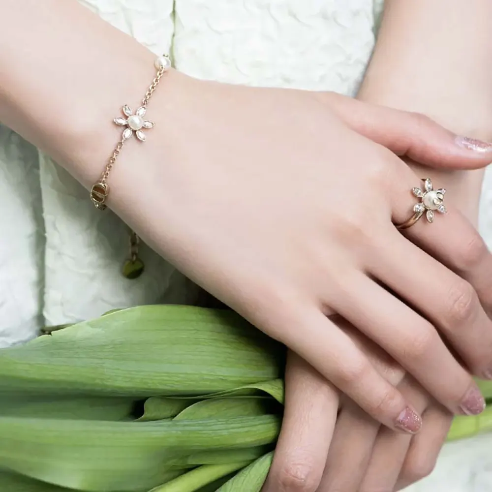 Dior Women Bloom in Dior Bracelet Gold-Finish Metal with White Resin Pearls and Silver-Tone Crystals - image 10