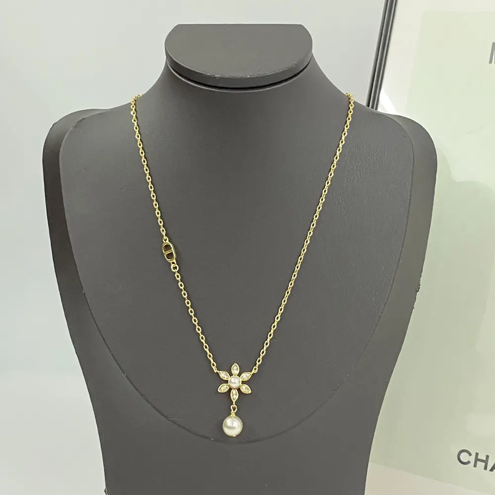 Dior Women Bloom in Dior Necklace Gold-Finish Metal with White Resin Pearls and Silver-Tone Crystals - image 8
