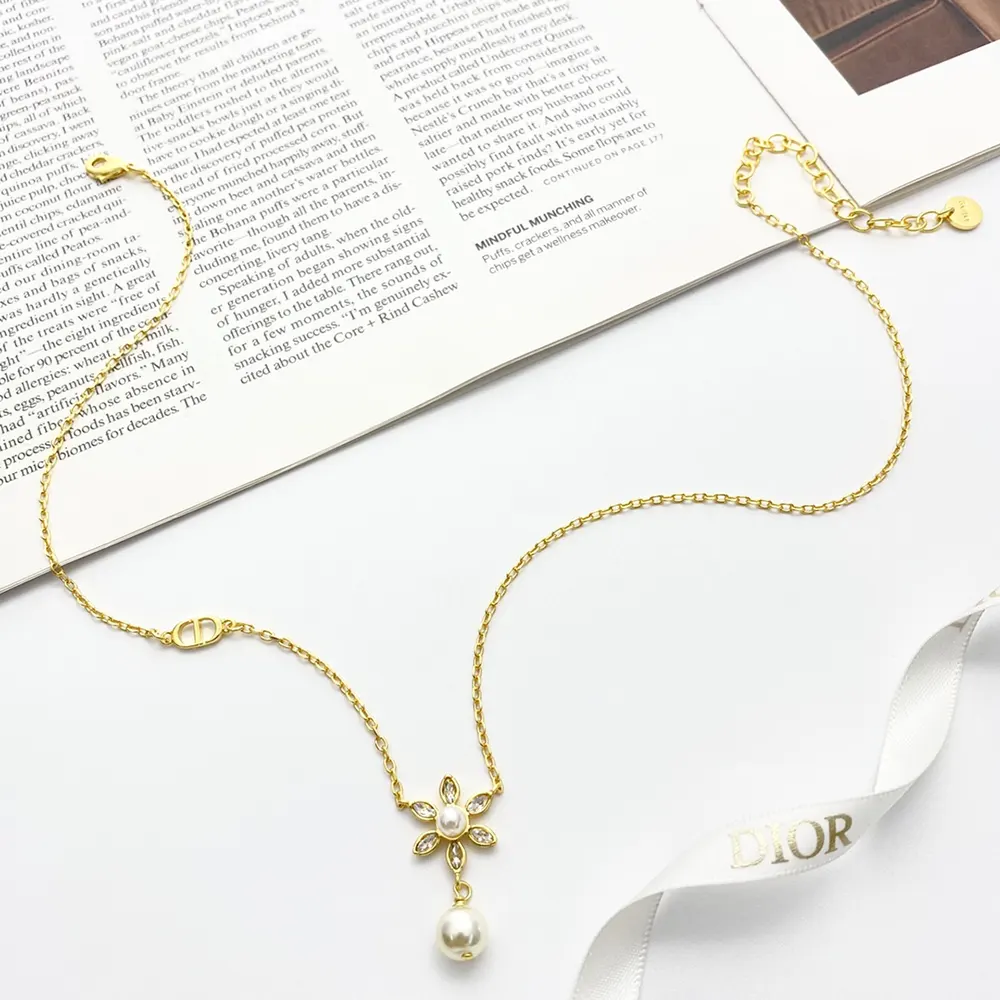 Side angle showing adjustable chain and clasp of Bloom in Dior Necklace