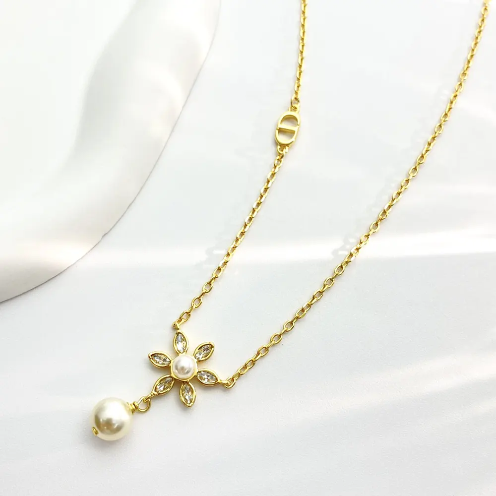 Dior Women Bloom in Dior Necklace Gold-Finish Metal with White Resin Pearls and Silver-Tone Crystals - image 6