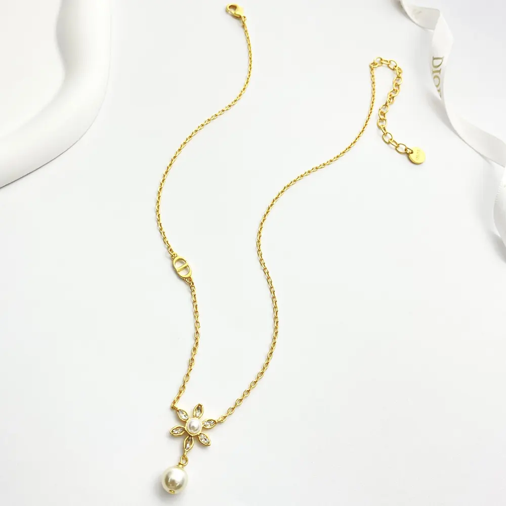 Dior Women Bloom in Dior Necklace Gold-Finish Metal with White Resin Pearls and Silver-Tone Crystals - image 4