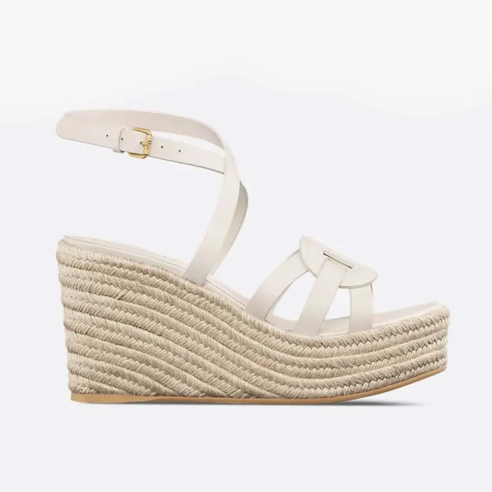 Side profile of Dior Women D-Club Wedge Sandal White Calfskin