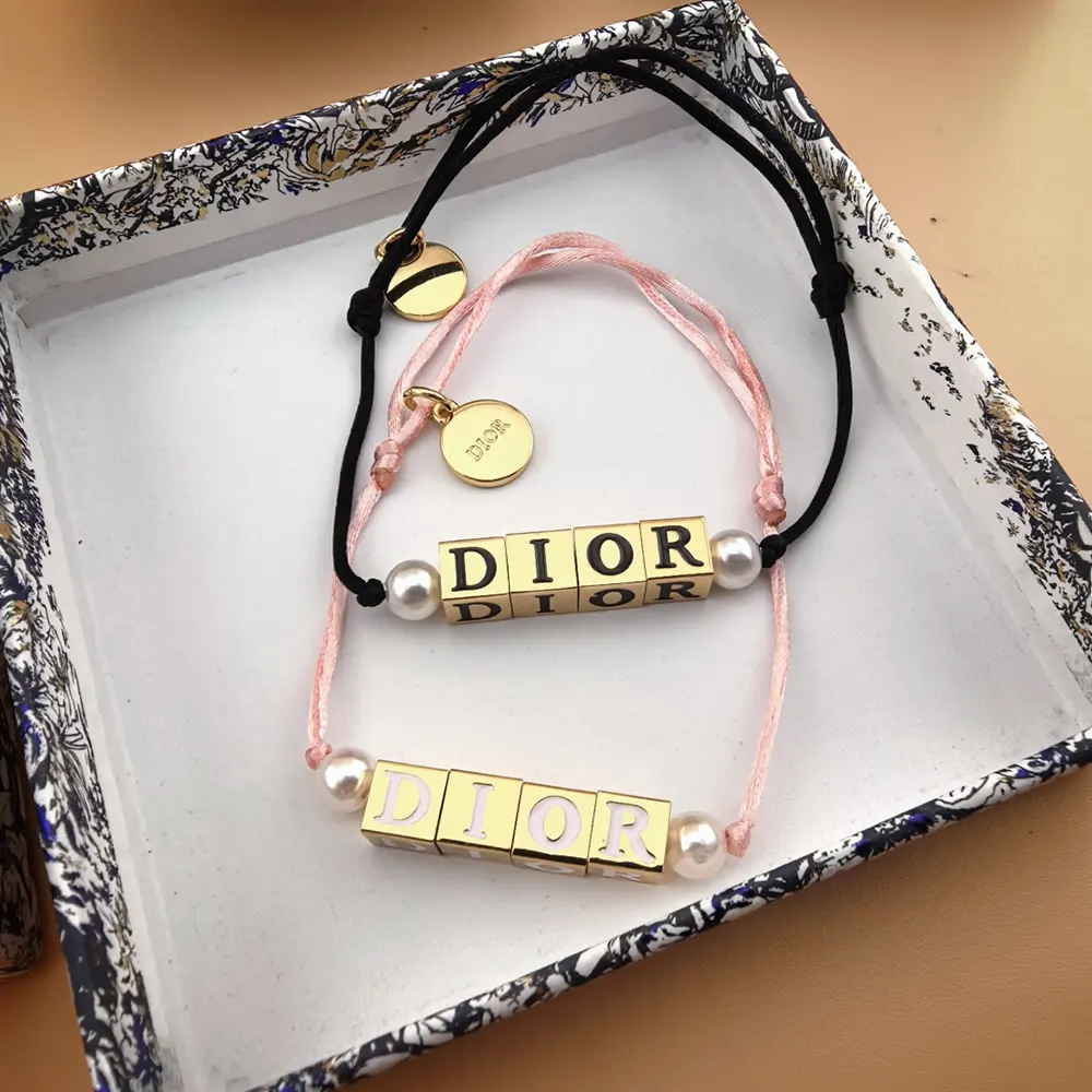 Dior Women D-Dice Bracelet Pale Pink Cotton and Lacquer with Gold-Finish Metal and White Resin Pearls - image 4