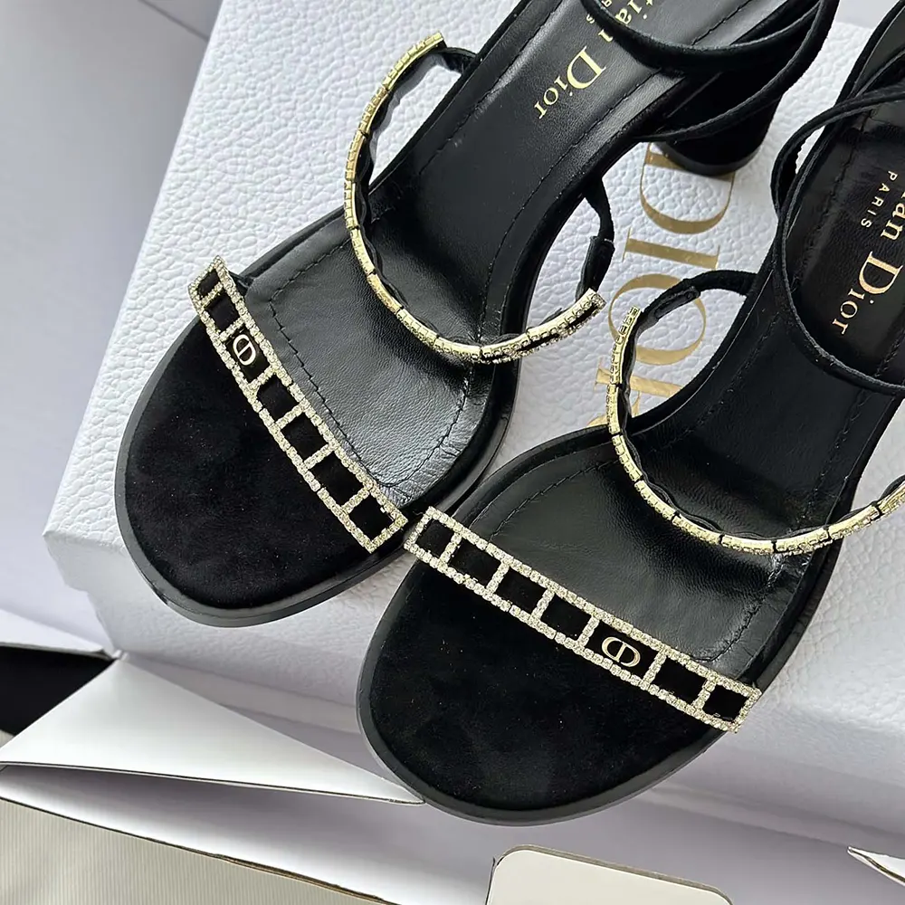 Dior Women Diorissime Heeled Sandal Black Suede Goatskin and Silver-Tone Strass - image 8