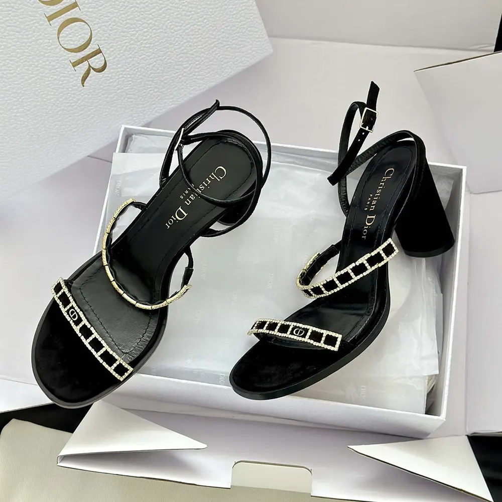 Dior Women Diorissime Heeled Sandal Black Suede Goatskin and Silver-Tone Strass - image 5