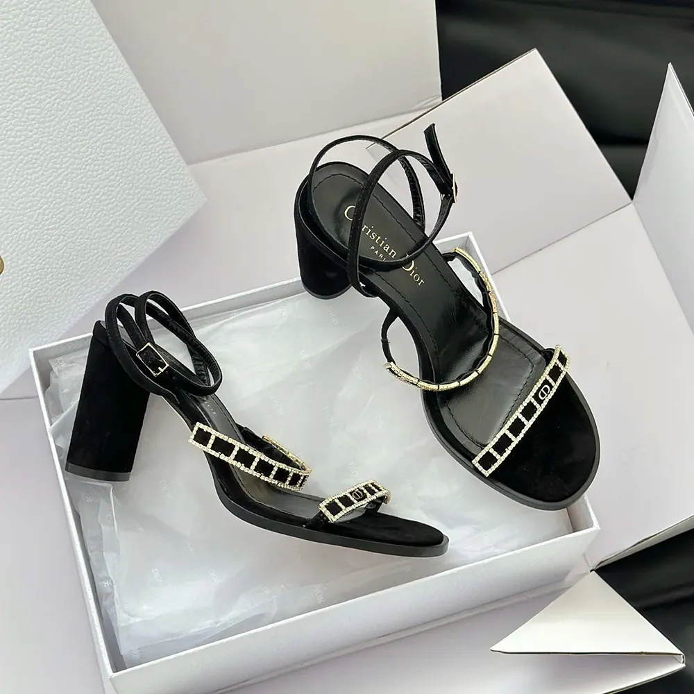 Dior Women Diorissime Heeled Sandal Black Suede Goatskin and Silver-Tone Strass - image 6
