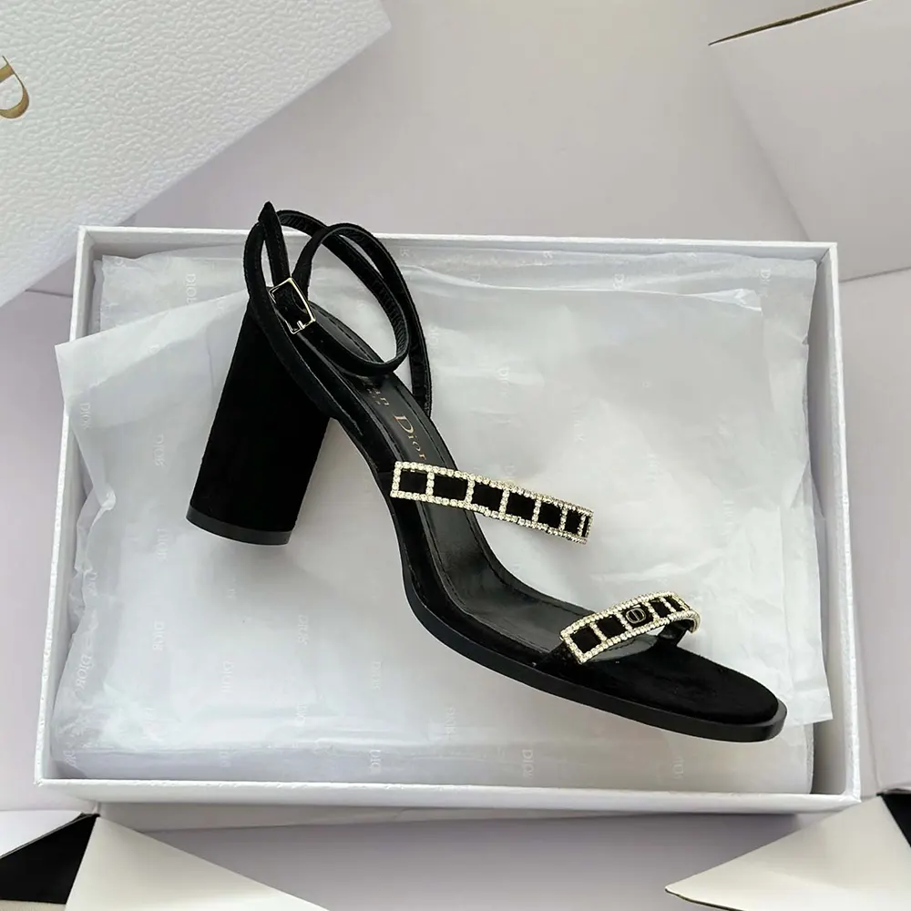 Dior Women Diorissime Heeled Sandal Black Suede Goatskin and Silver-Tone Strass - image 7