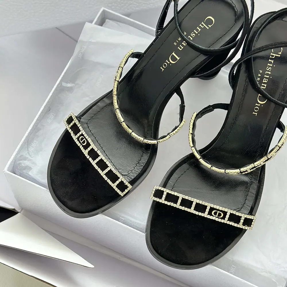 Dior Women Diorissime Heeled Sandal Black Suede Goatskin and Silver-Tone Strass - image 9