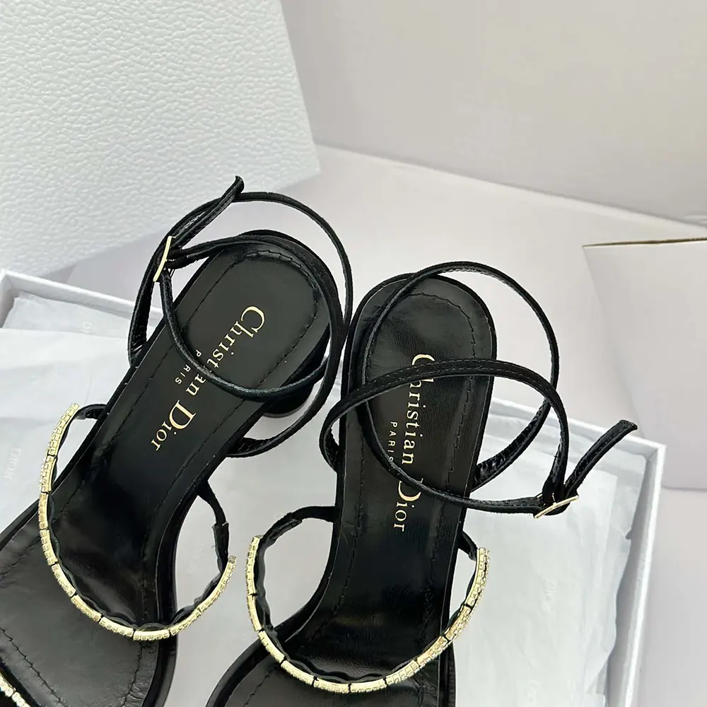 Dior Women Diorissime Heeled Sandal Black Suede Goatskin and Silver-Tone Strass - image 10