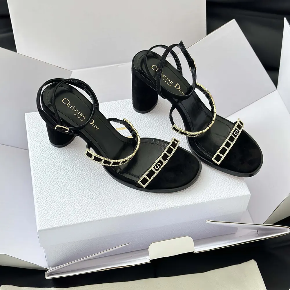 Dior Women Diorissime Heeled Sandal Black Suede Goatskin and Silver-Tone Strass - image 4