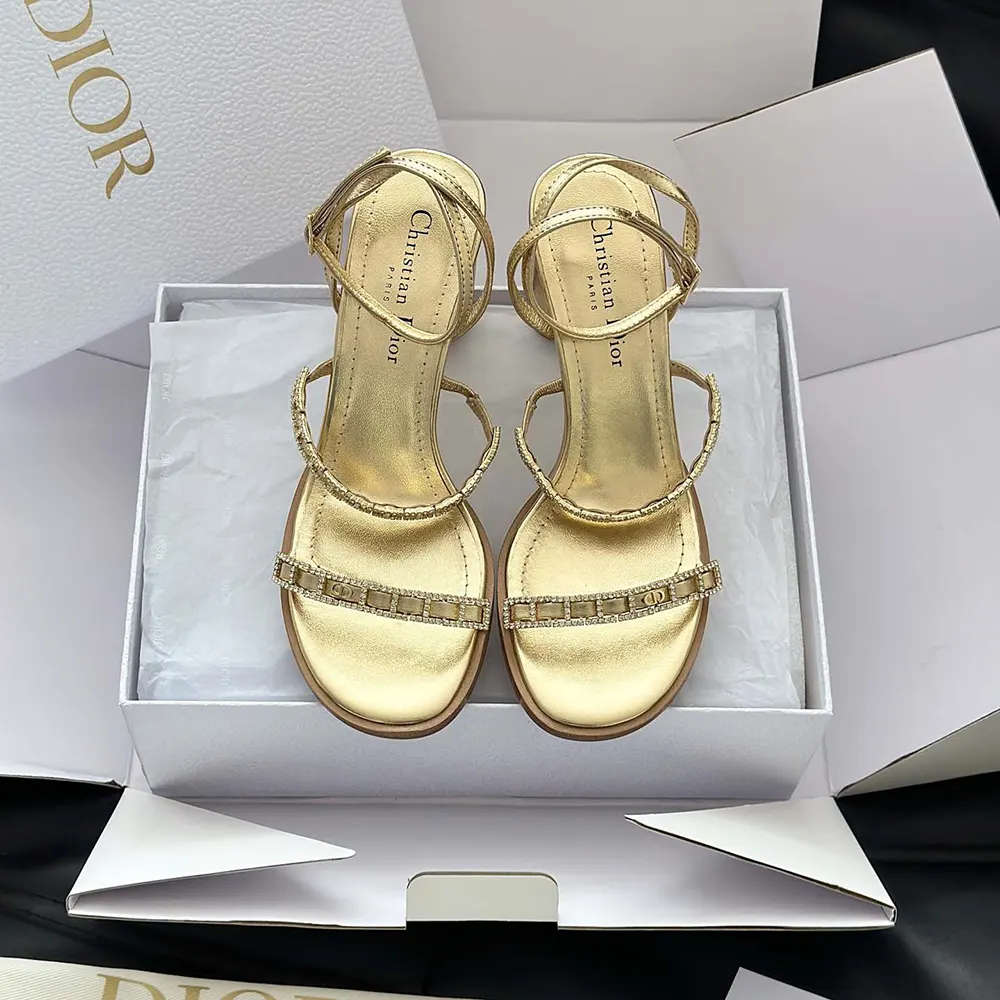 Top-down angle showing open-toe design of Dior Women Diorissime Heeled Sandal