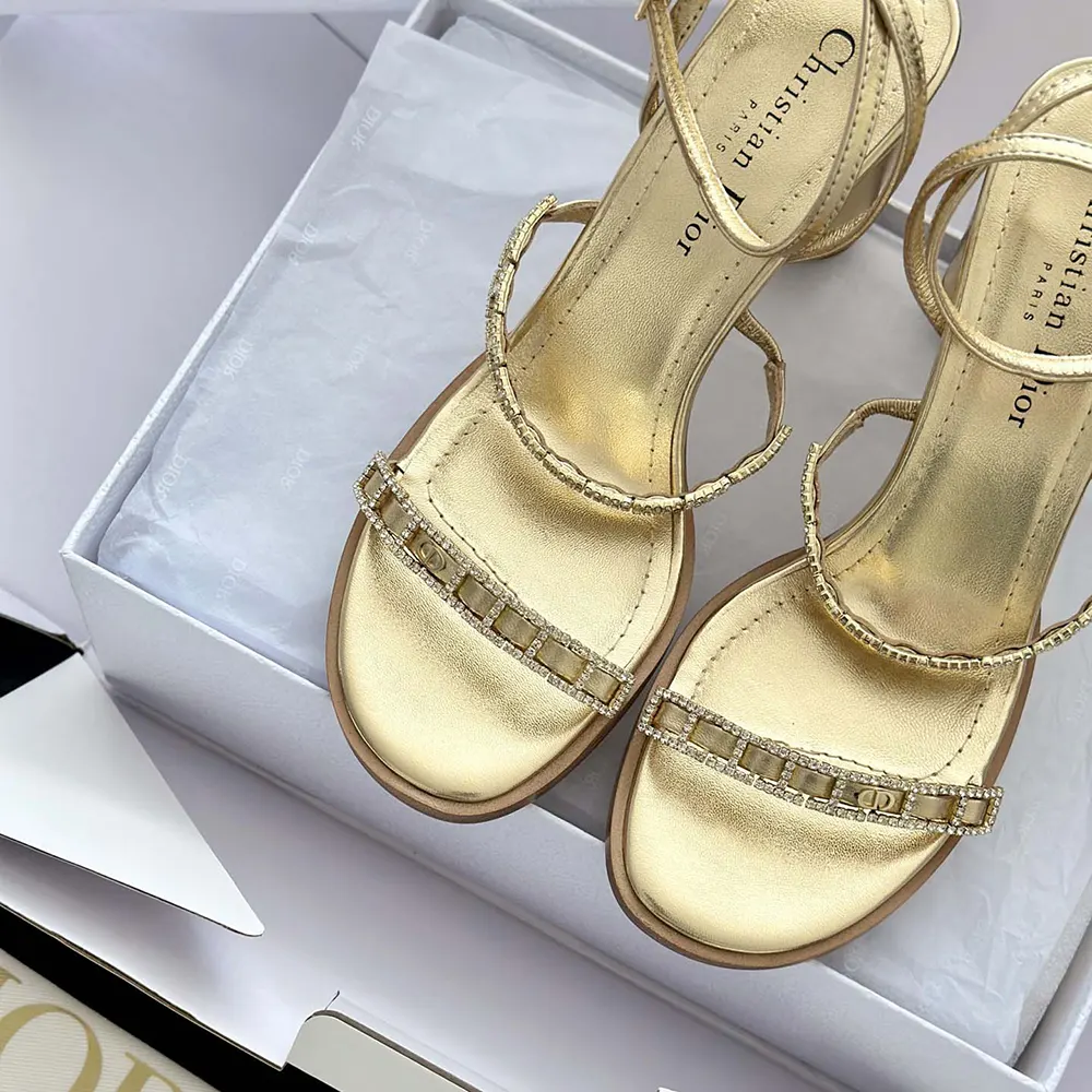 Dior Women Diorissime Heeled Sandal Gold-Tone Laminated Lambskin and Silver-Tone Strass - image 8