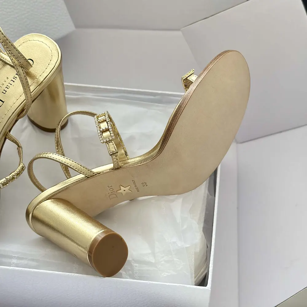 Dior Women Diorissime Heeled Sandal Gold-Tone Laminated Lambskin and Silver-Tone Strass - image 10