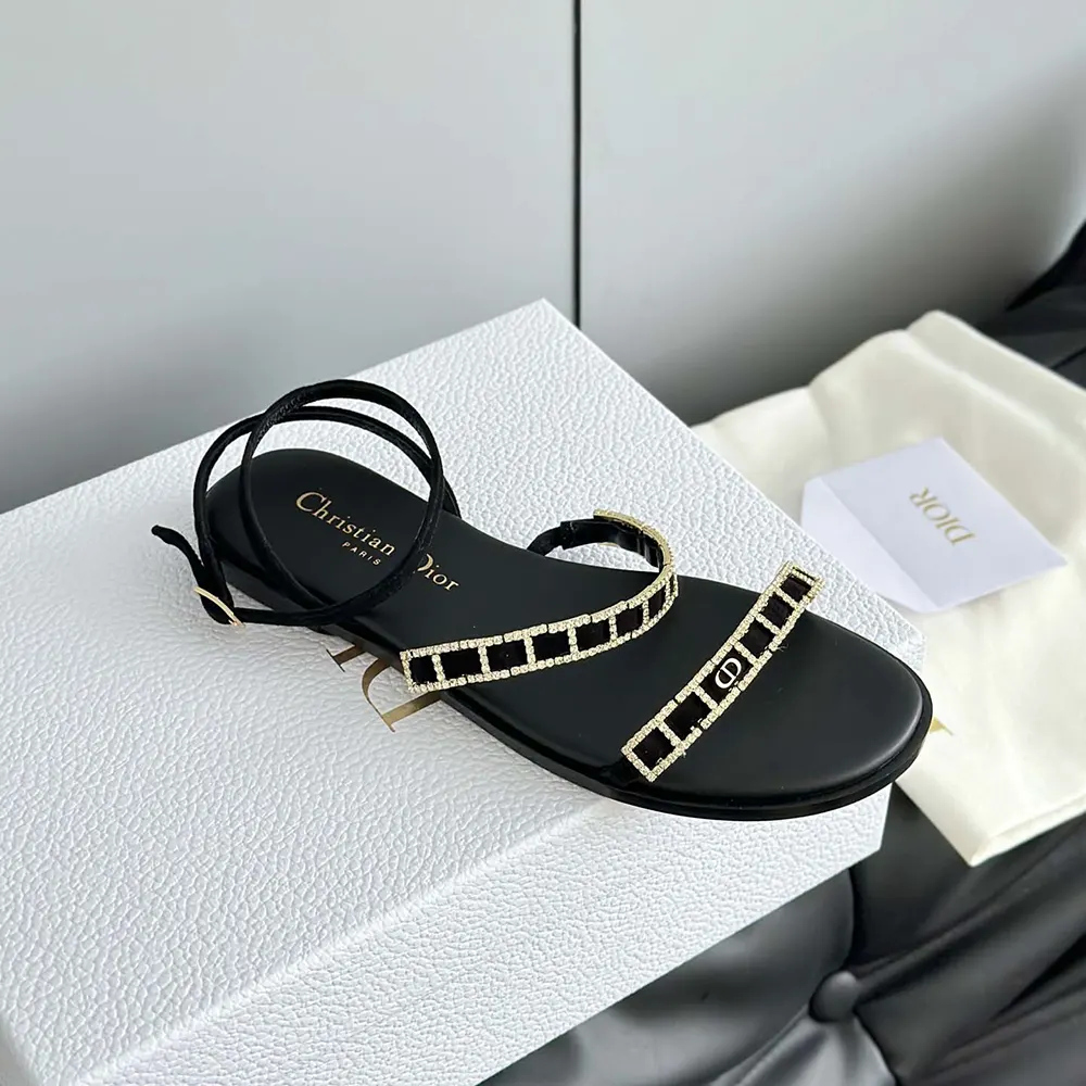 Dior Women Diorissime Sandal Black Suede Goatskin and Silver-Tone Strass - image 7
