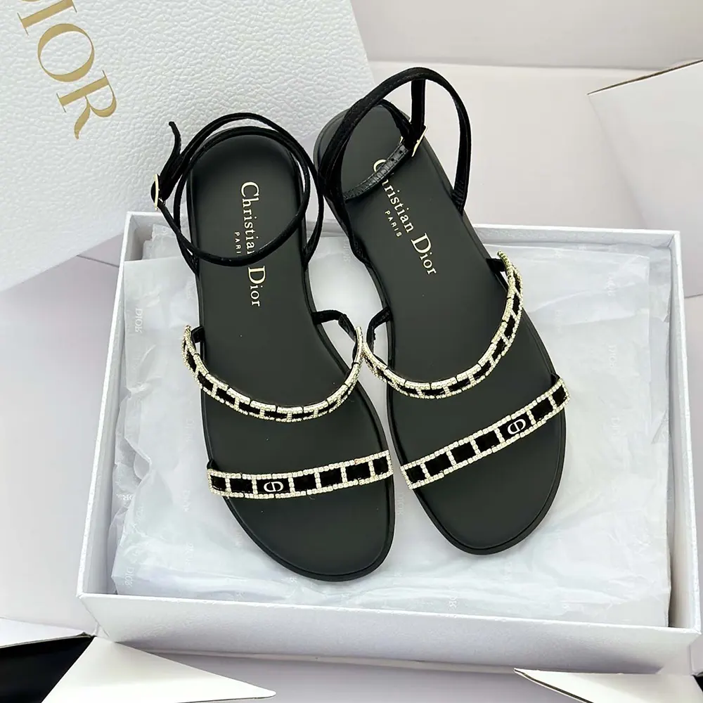 Dior Women Diorissime Sandal Black Suede Goatskin and Silver-Tone Strass - image 4