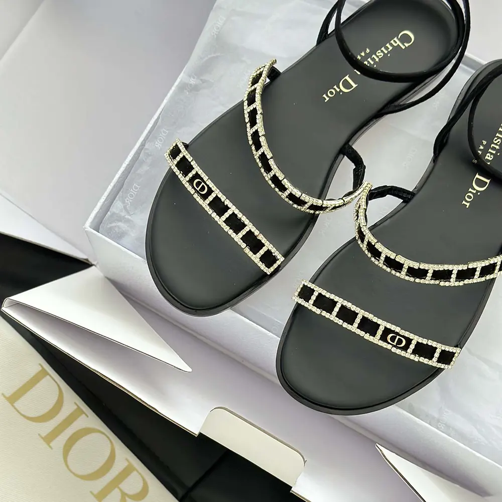 Dior Women Diorissime Sandal Black Suede Goatskin and Silver-Tone Strass - image 9