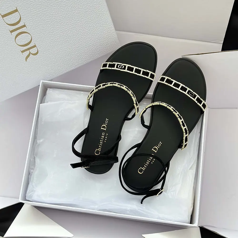 Dior Women Diorissime Sandal Black Suede Goatskin and Silver-Tone Strass - image 5